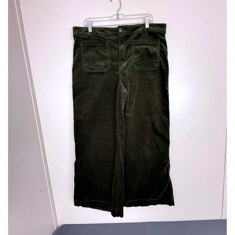LOFT Pants Women 16 Curvy Wide Leg Corduroy Olive Green High Rise Patch Pocket